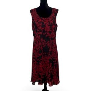 #410 (Dress Barn) Black and Red Floral Sleeveless Dress - Size 14